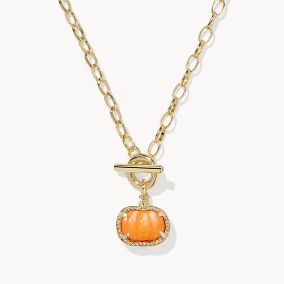Kendra Scott Jewelry - Kendra Scott Pumpkin Gold Link and Chain Necklace in Orange Mother-of-Pearl